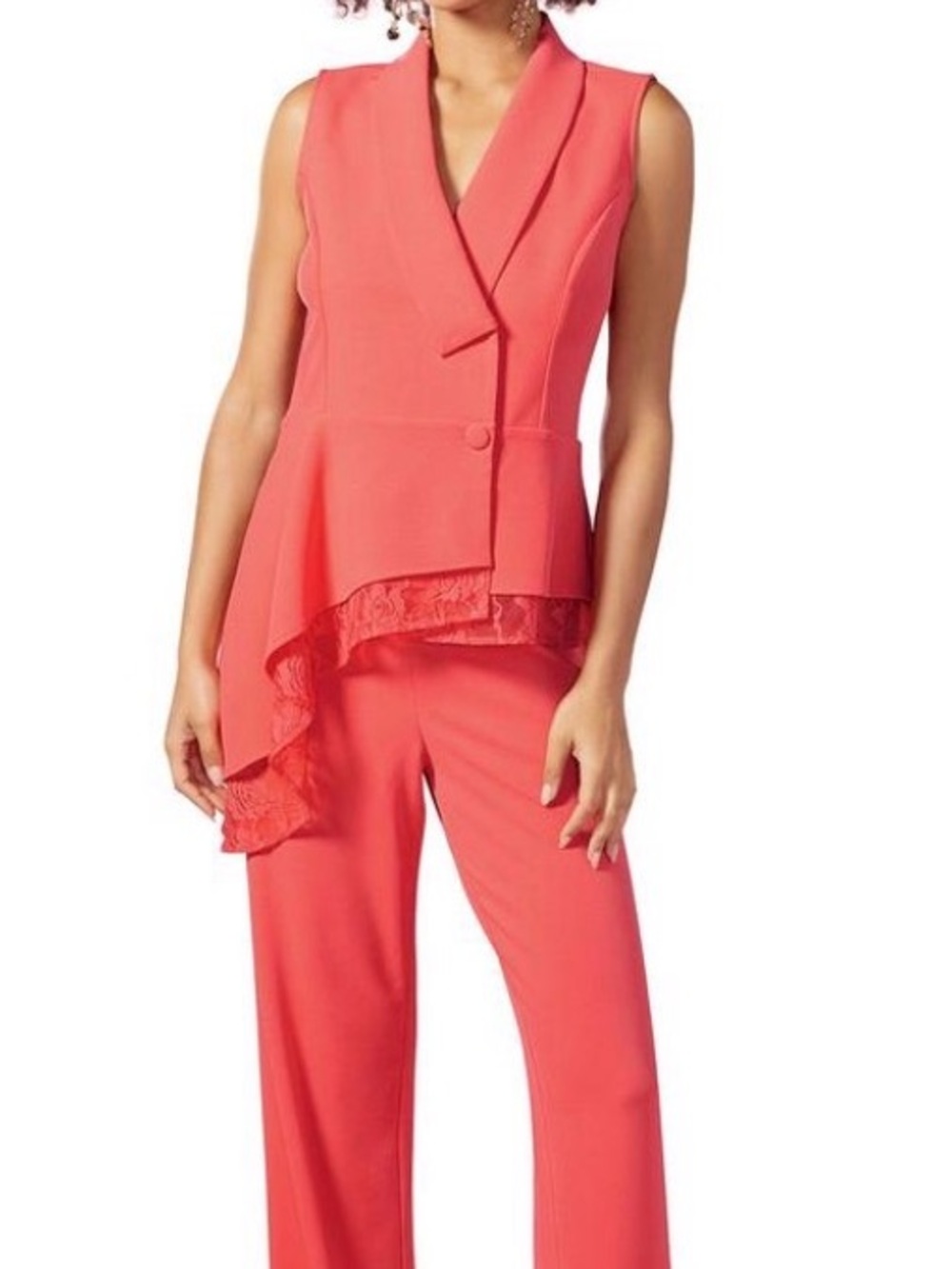 Massey’s Sleeveless Coral Asymmetric Peplum Jumpsuit Pant Set Size 12